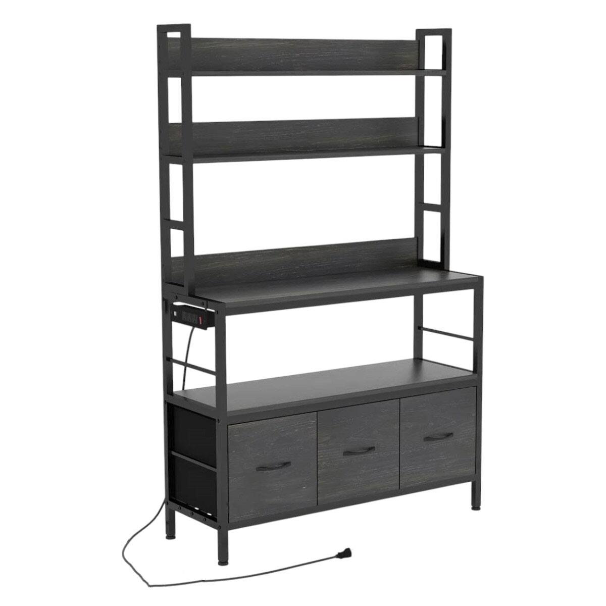 SlickBlue - Metal Kitchen Baker's Rack with Wood Shelves and Storage Cabinets - Gray