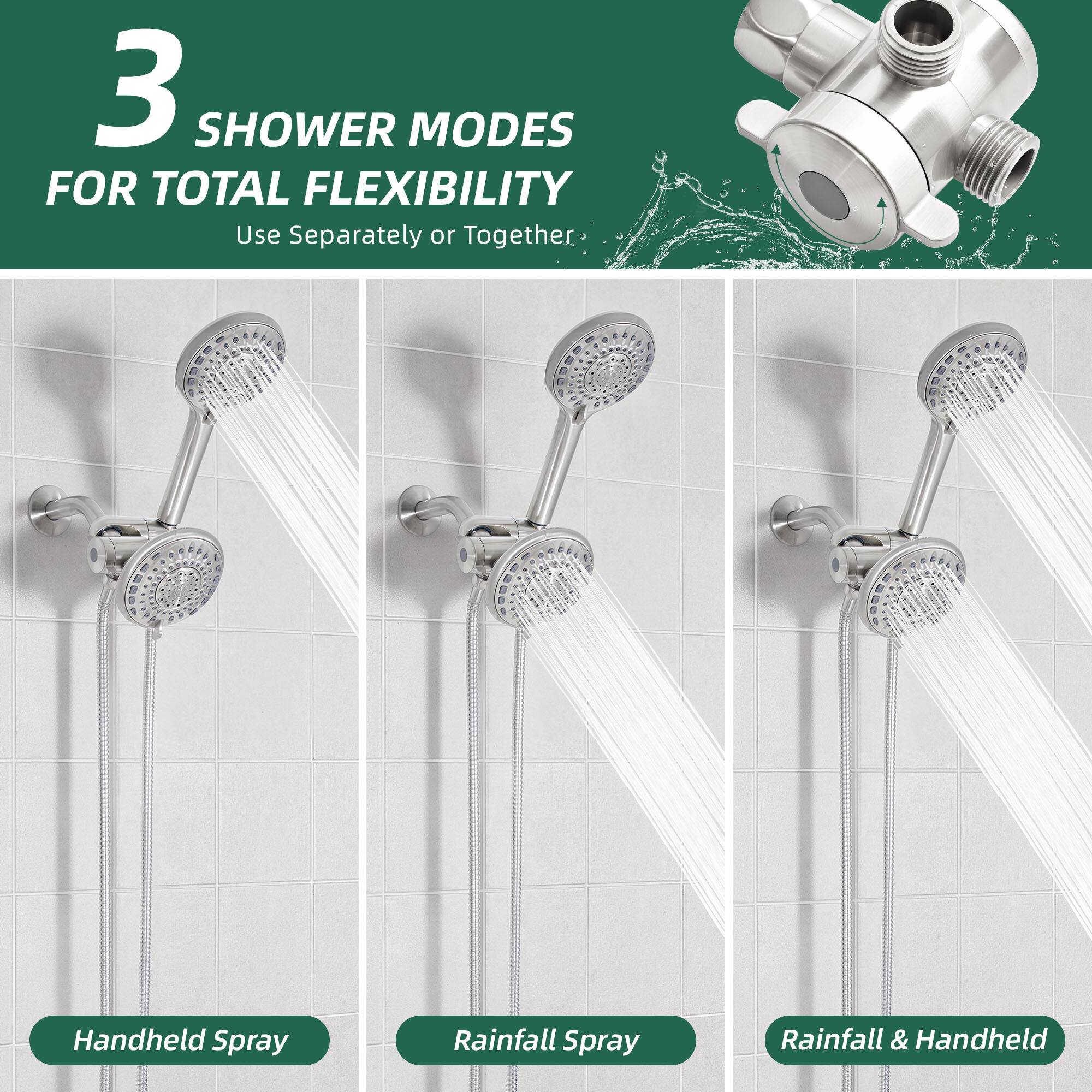 3 SHOWER MODES FOR TOTAL FLEXIBILITY  
Use Separately or Together  
Handheld Spray  
Rainfall Spray  
Rainfall & Handheld