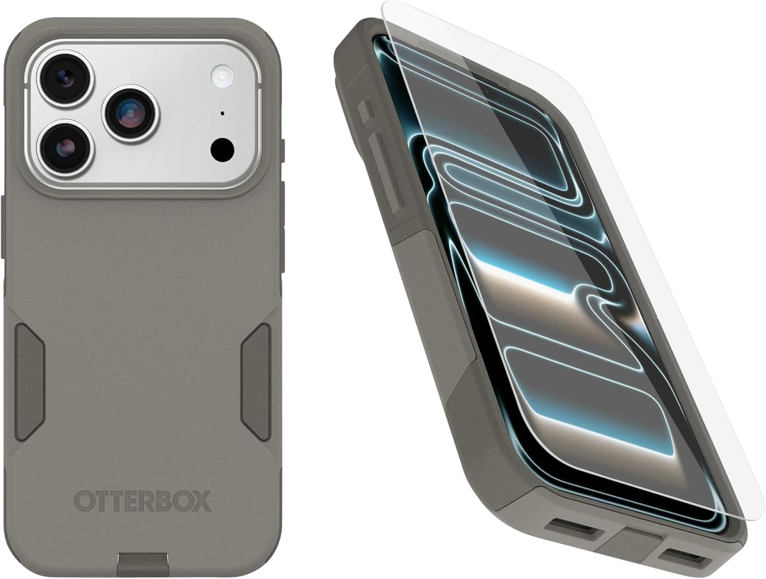 Front. OtterBox - OtterBox iPhone 17 Pro, Bundle: Commuter Series MagSafe Case & Screen Protector - Built-in magnets - Thin & Protective - Grey Comfort (Beige).