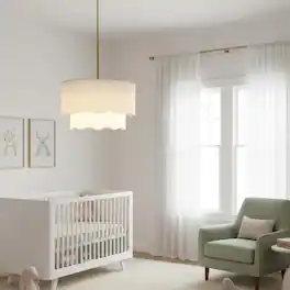 Loheer - 19.6 Inch Fabric Chandelier, Two Tier Drum Ceiling Light, Soft White Linen Shade, Brushed Gold