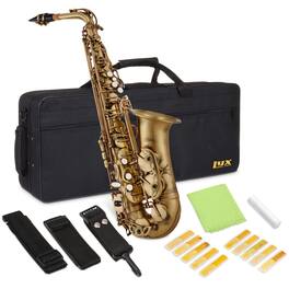 Lyxpro - LyxJam Alto Saxophone Kit, E Flat Brass Alto Sax with Complete Accessories Set - Antique Bronze