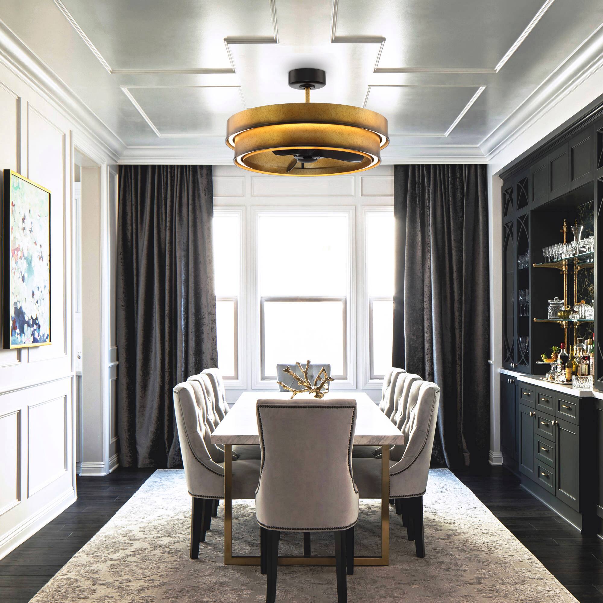 Angle. Perimost - 32" Rusted Gold Metal Modern LED Fandelier with Light and Remote, Reversible DC Motor - Gold.