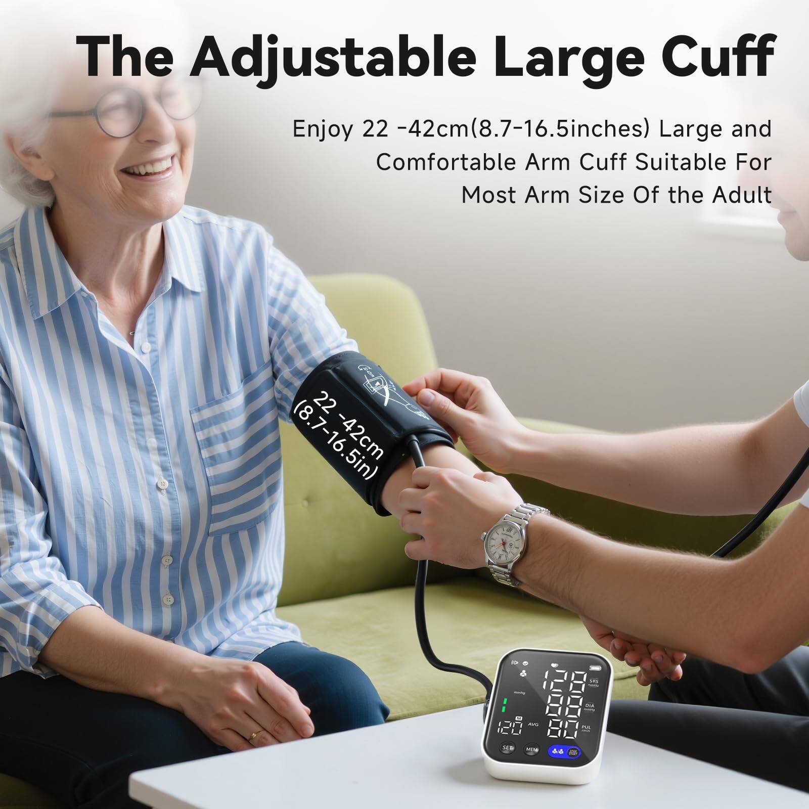 The Adjustable Large Cuff

Enjoy 22-42cm (8.7-16.5 inches) Large and Comfortable Arm Cuff Suitable For Most Arm Size Of the Adult