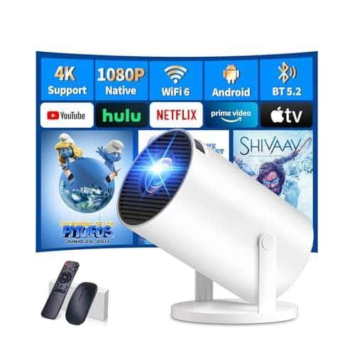 The Best Inks - 【built-in Apps】mini Projector 1080p 4k Full Hd With Wifi 6 And 5.2 Support 270° Rotatable Portable Auto Keystone - Whtie-Snow