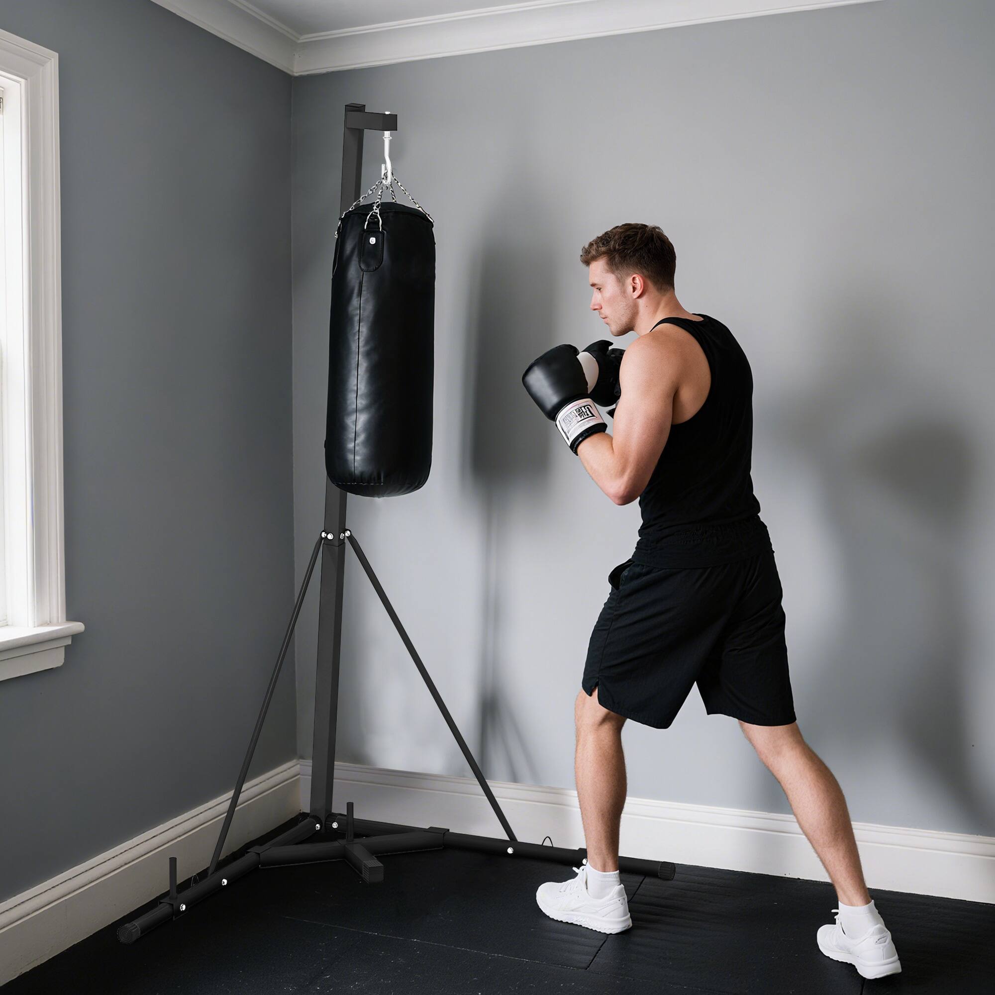 Soozier Foldable Punch Bag Stand, Height Adjustable Heavy Bag