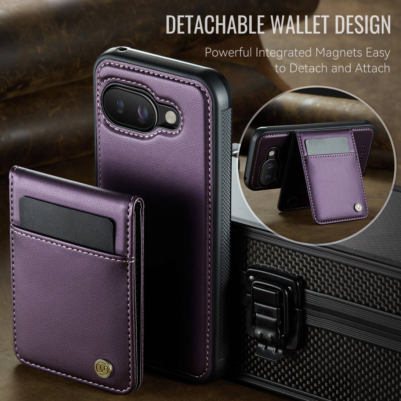 DETACHABLE WALLET DESIGN  
Powerful Integrated Magnets Easy to Detach and Attach