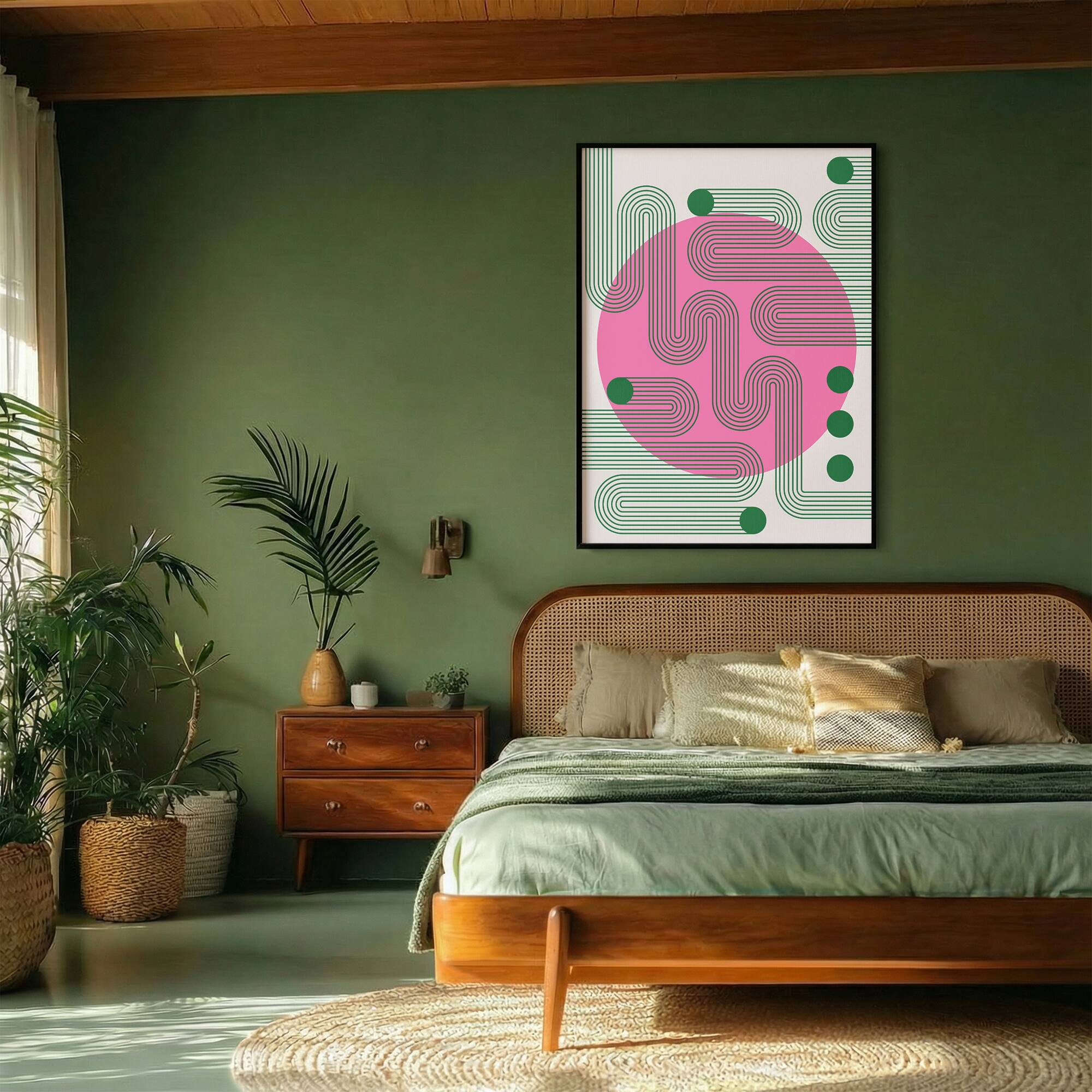 Alt View 1. HOMLUX - 1 Piece Framed Abstract Canvas Wall Art Pink Circle Wall Decor Green Line Art Decorative Canvas Print 36 in. x 24 in. - Multi-Colored.