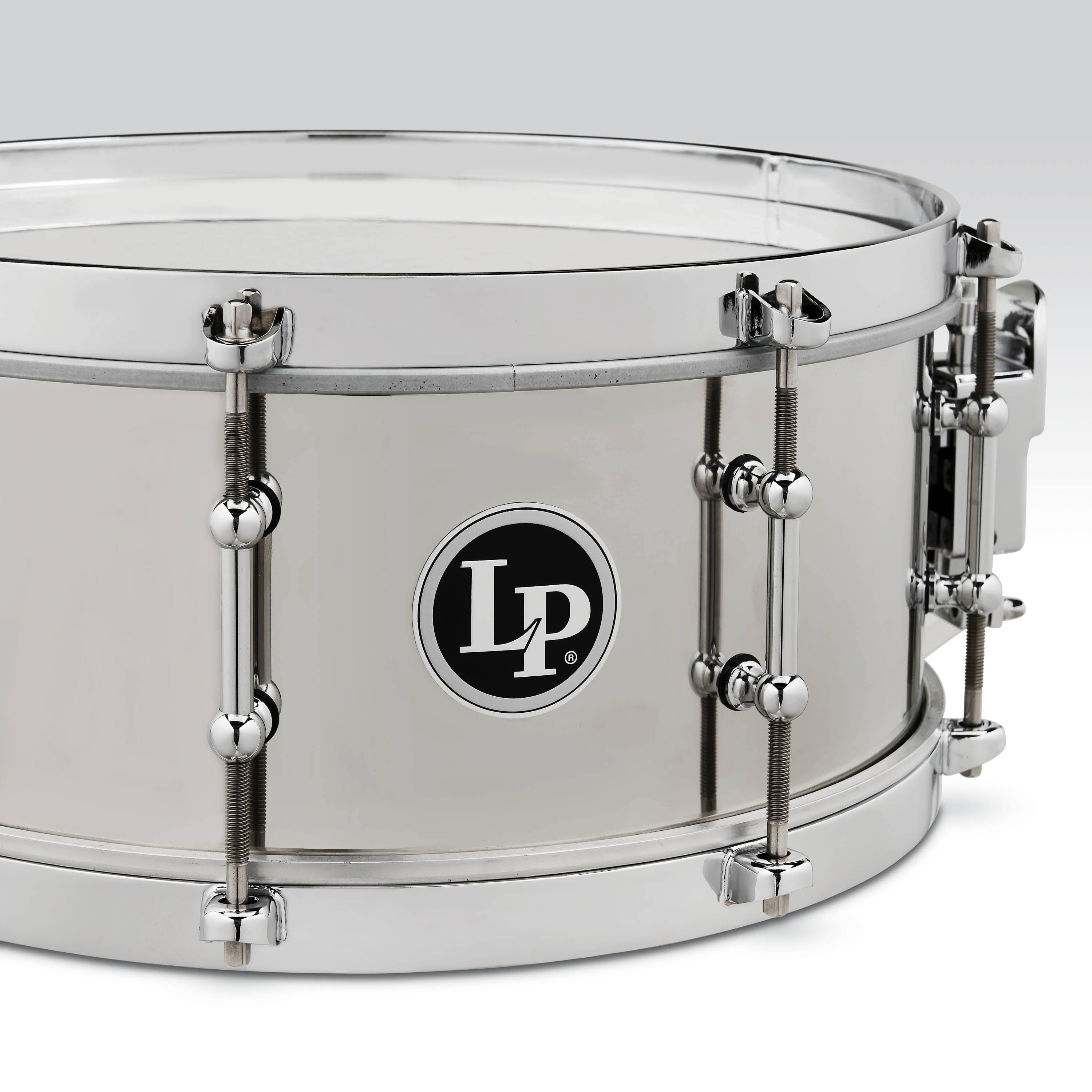 Left. Latin Percussion - Steel Salsa Snare Drum, 4-1/2" x 12".