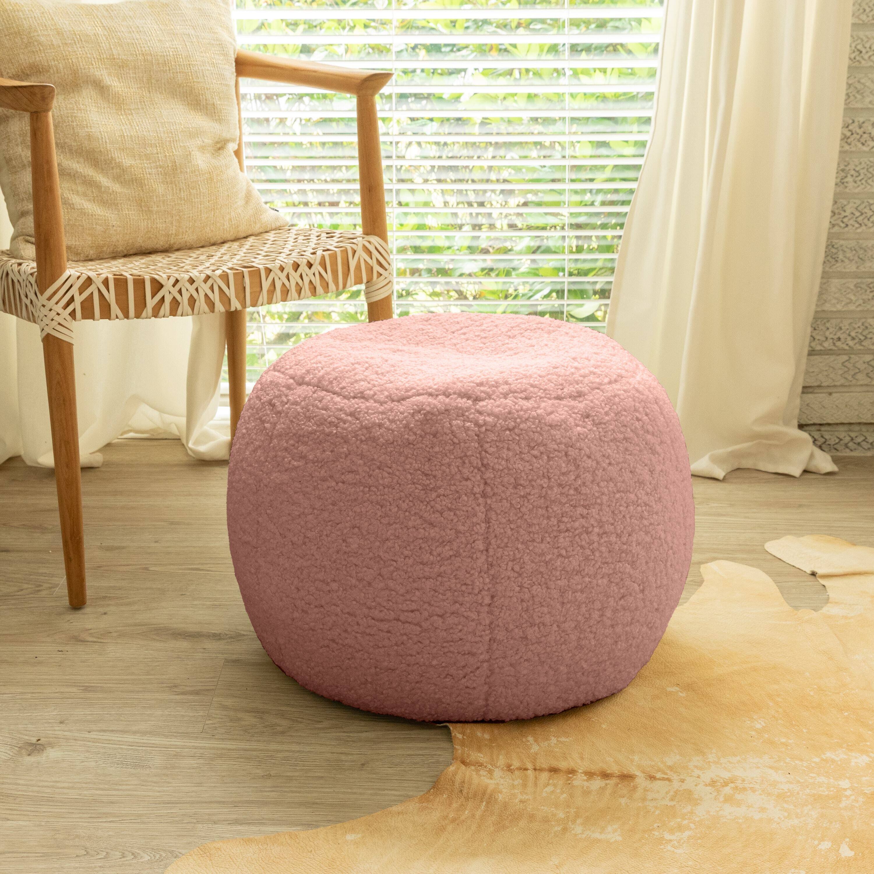 Left. Jaxx - Jaxx Ellis Ottoman Shearling Faux-Lamb Plush Pouf for Modern Interior Design, Small, Pink - Pink.