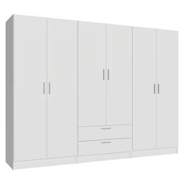 Madesa - 6 Doors 2 Drawers Wardrobe Set with Shelves and Hanging Space 94"L - White