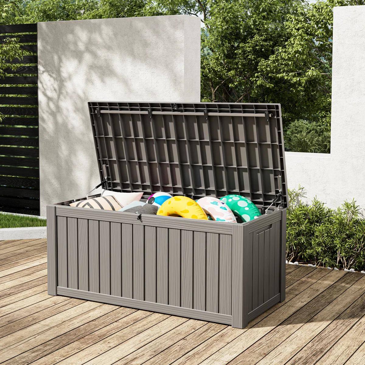 Angle. Yardgrace - 150 Gallon Waterproof Deck Box Lockable Patio Storage for Patio Furniture,Garden - Brown.