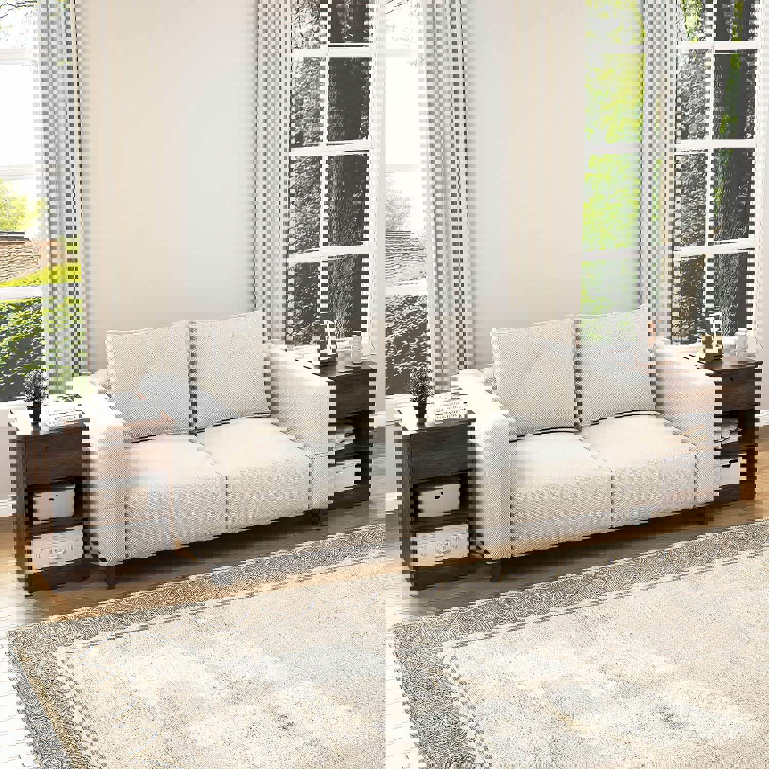 Back. Kadyn - Kadyn Wood Nightstand With Charging Station, Bedside Table With Wood Drawers And Open Shelf, Bedroom - Brown.