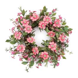 BreeBe - Mixed Pincushion Floral Wreath 22"D - Pink, Green