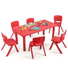 Gymax - Kids Plastic Table and Stackable Chairs Set Indoor/Outdoor Classroom Home - Red