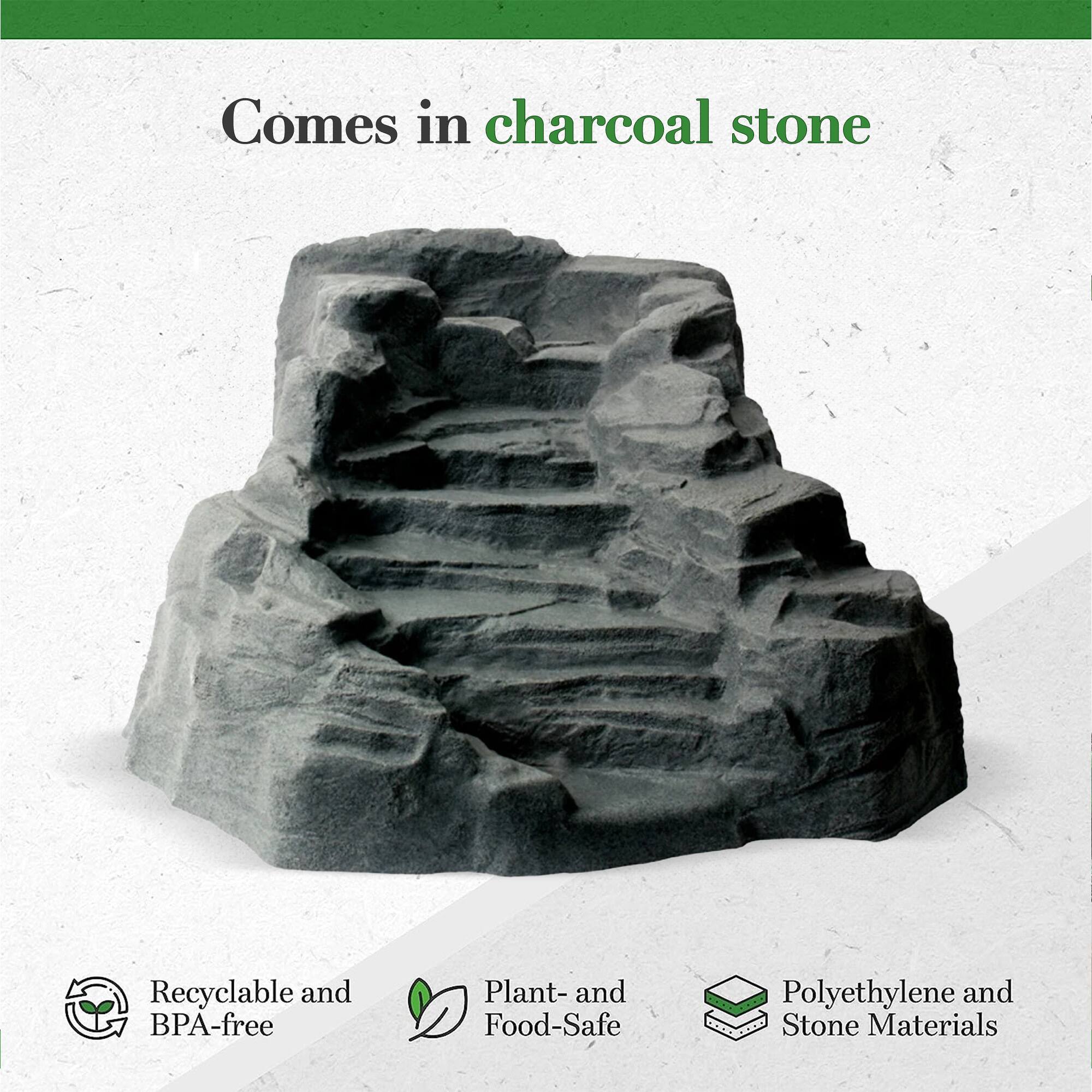 Comes in charcoal stone

- Recyclable and BPA-free
- Plant- and Food-Safe
- Polyethylene and Stone Materials