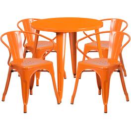 Flash Furniture - Cory Commercial Grade 30" Round Metal Indoor-Outdoor Table Set with 4 Arm Chairs - Orange