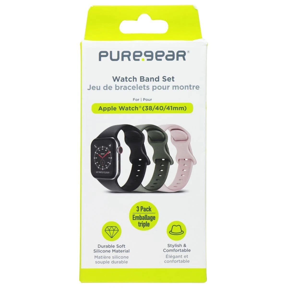 PureGear - 3 Pack Silicone Watch Band Set for Apple Watch (38/40/41mm) - Multi