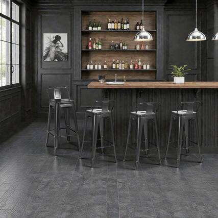 Front. Hivvago - 30 Inch Vintage Metal Bar Stools with Detachable Mid-Back - Set of 4 - Black.