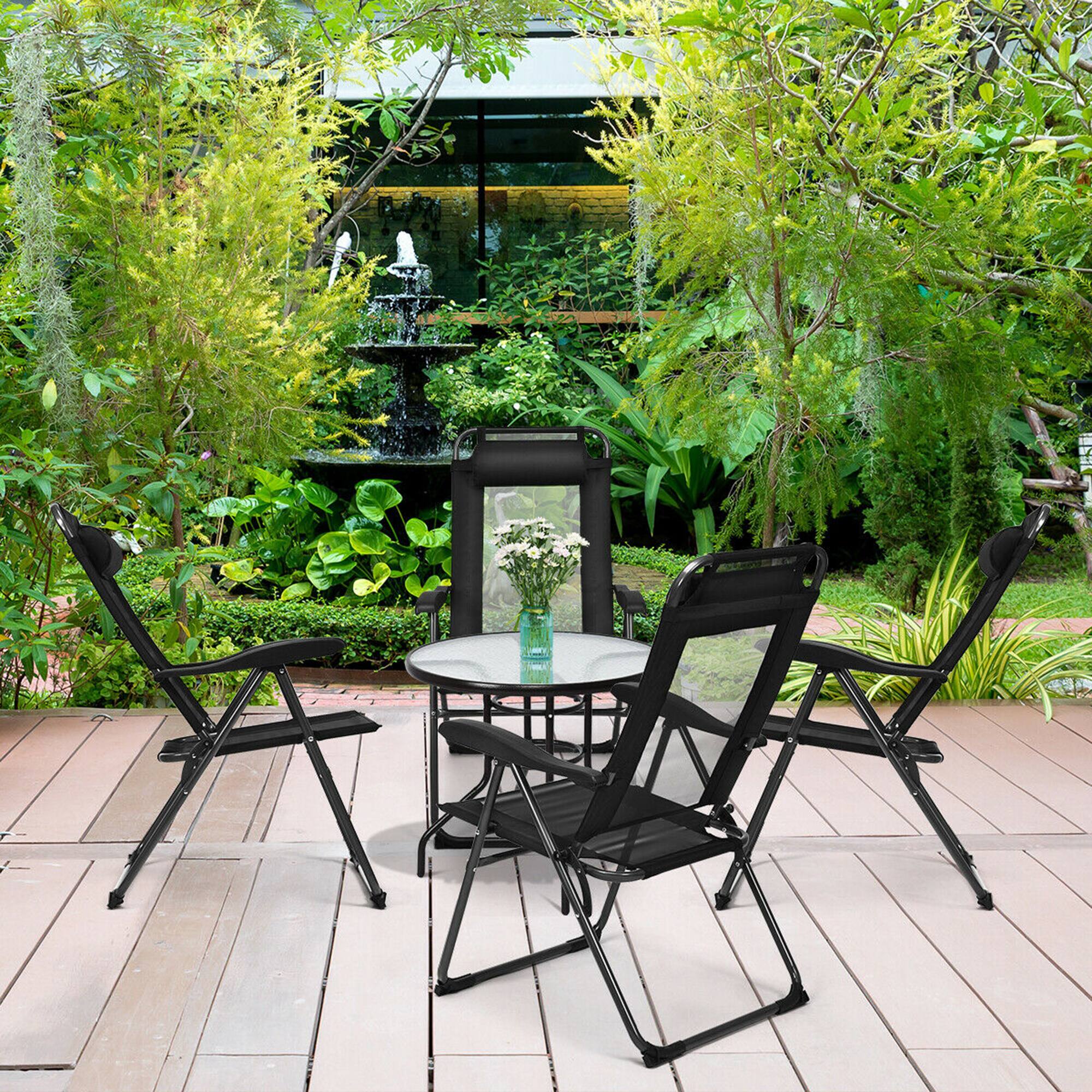 Alt View 1. Gymax - Gymax 4PC Folding Chairs Adjustable Reclining Chairs with Headrest Patio Garden Black - Black.