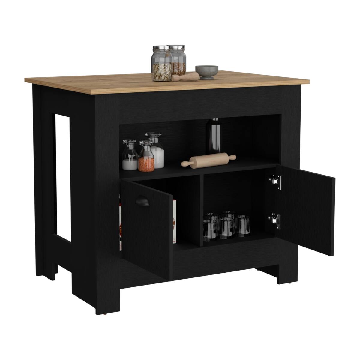 Alt View 3. Loheer - Loheer Arlet Modern Stationary Kitchen Island with Storage Cabinet and Shelf - Multicolor.