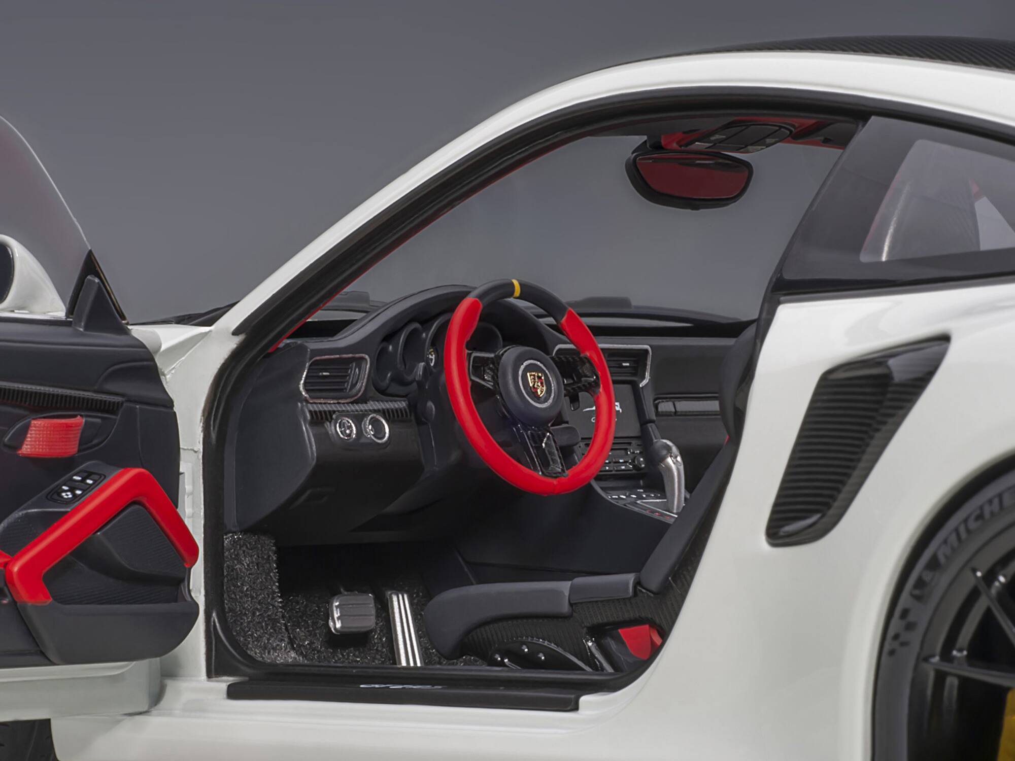 Alt View 3. Autoart - Porsche 911 (991.2) GT2 RS Weissach Package White with Carbon Stripes 1/18 Model Car by Autoart.