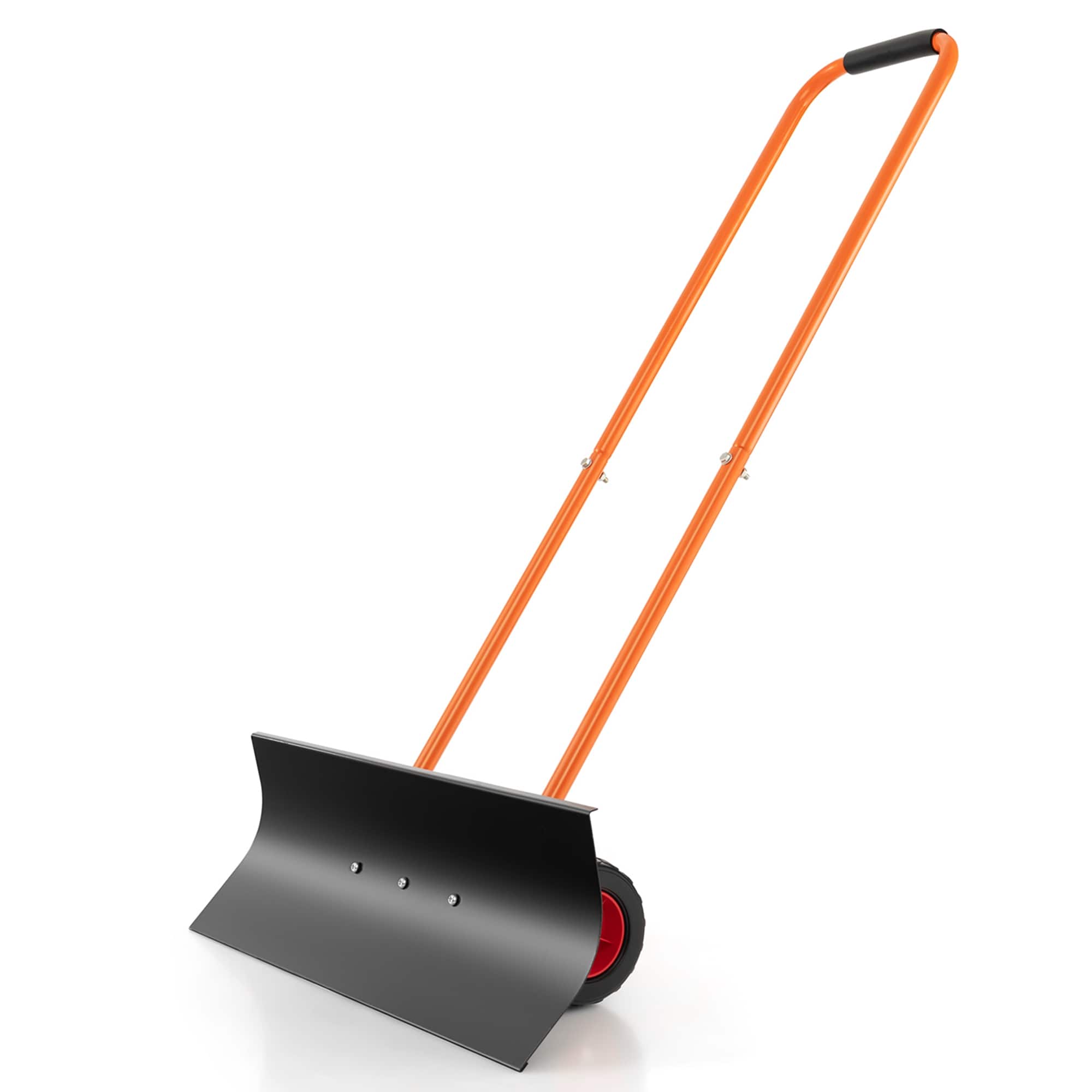 Front. Costway - 30" Snow Shovel Heavy-Duty Metal Adjustable Height Wheeled Snow Removal Pusher - Black + Orange.