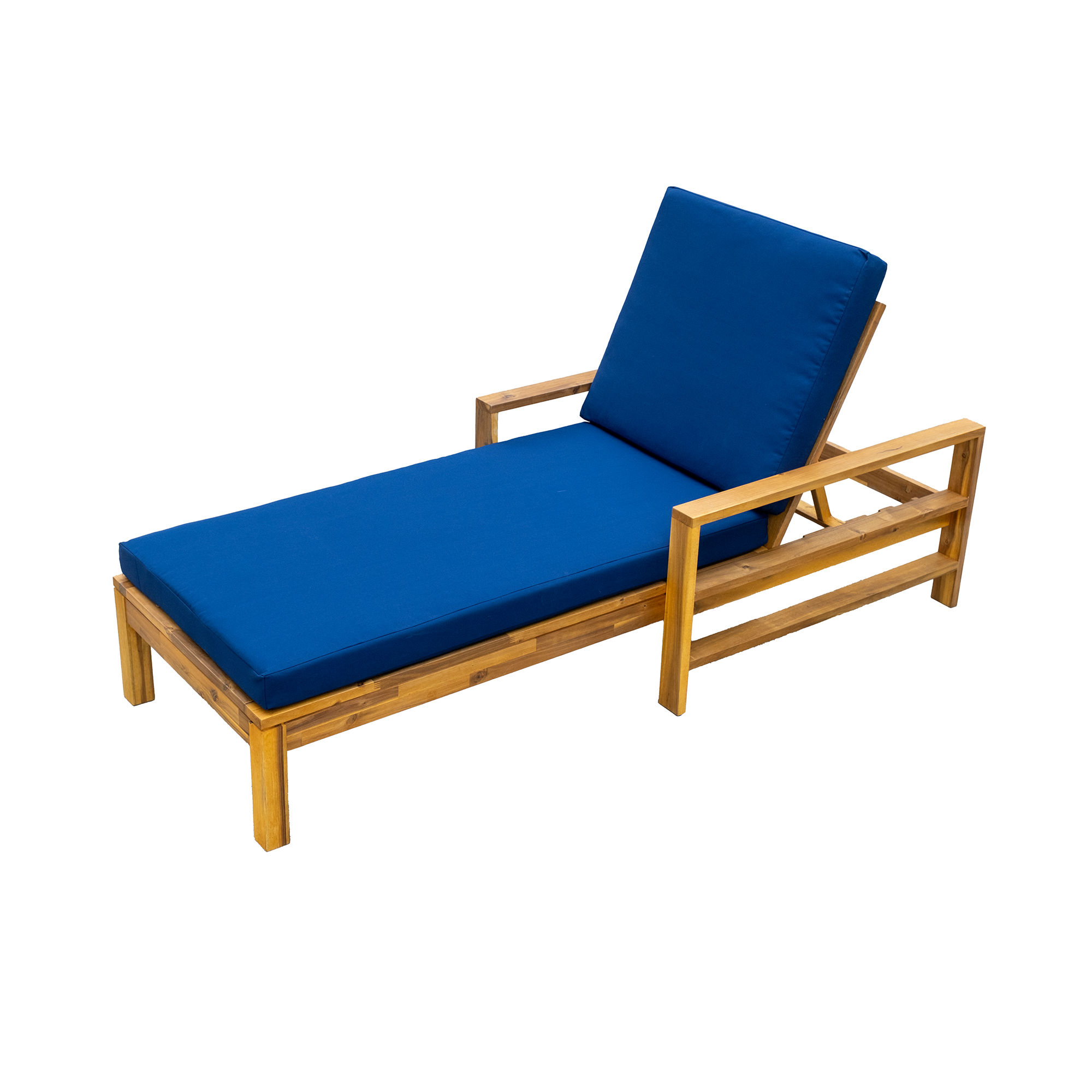 Angle. Tiramisubest - Acacia Wood Adjustable Backrest Outdoor Lounge Chair, Suitable for Gardens, Terraces, and Poolside Areas,Blue - Natural+ Blue.