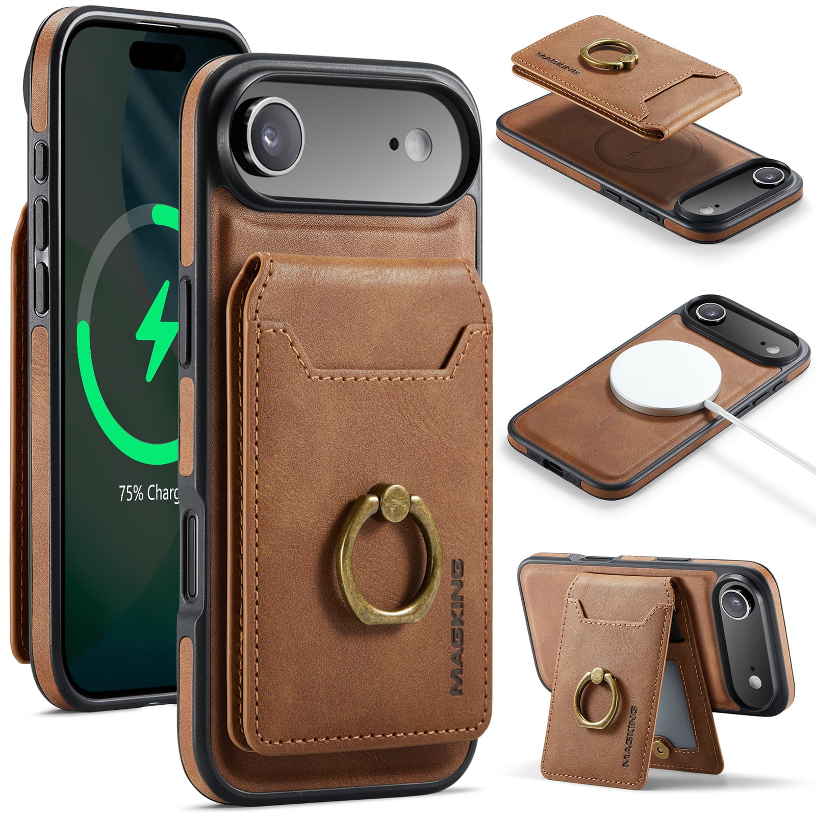 Dteck - for Apple iPhone Air 2025 2-in-1 Magnetic Detachable Wallet Case,PU Leather Shockproof RFID Blocking Card Holder Cover - Brown price history on PriceWatchPro