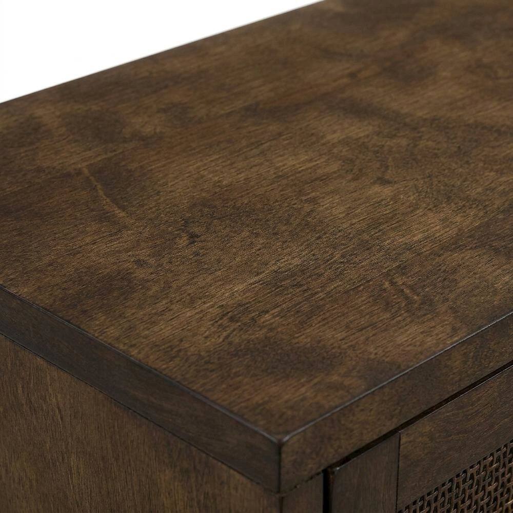 Alt View 2. FurniFact - Brown Record Player Cabinet with Wicker Accents - Dark Brown.
