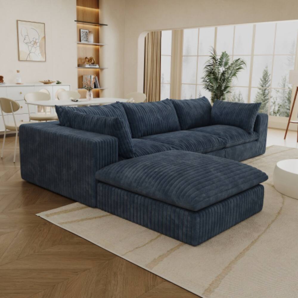 Left. LUCKY ONE - 118.2" Modular Cloud Sofa Corduroy Deep Seat No Assembly DIY Combination - Blue.