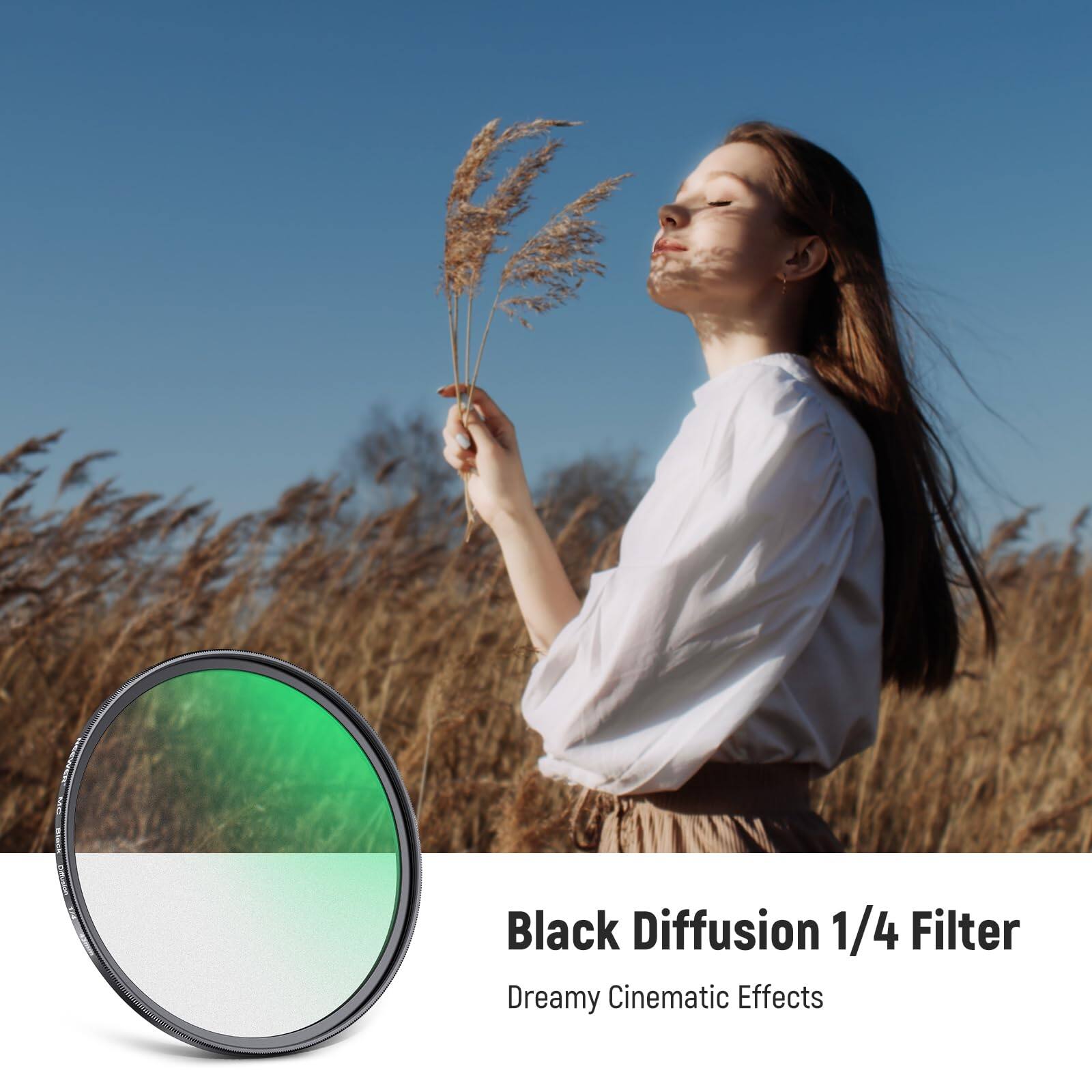 Black Diffusion 1/4 Filter  
Dreamy Cinematic Effects