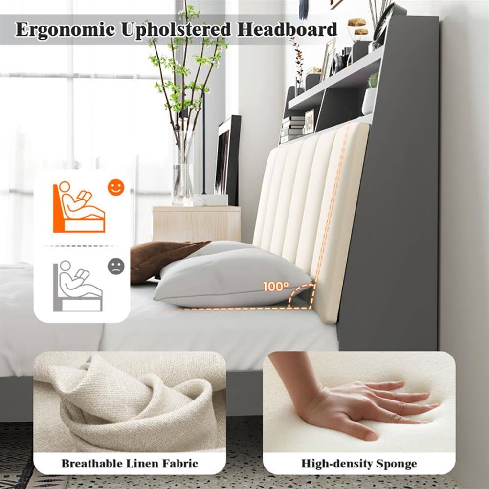 Ergonomic Upholstered Headboard

100°

Breathable Linen Fabric

High-density Sponge