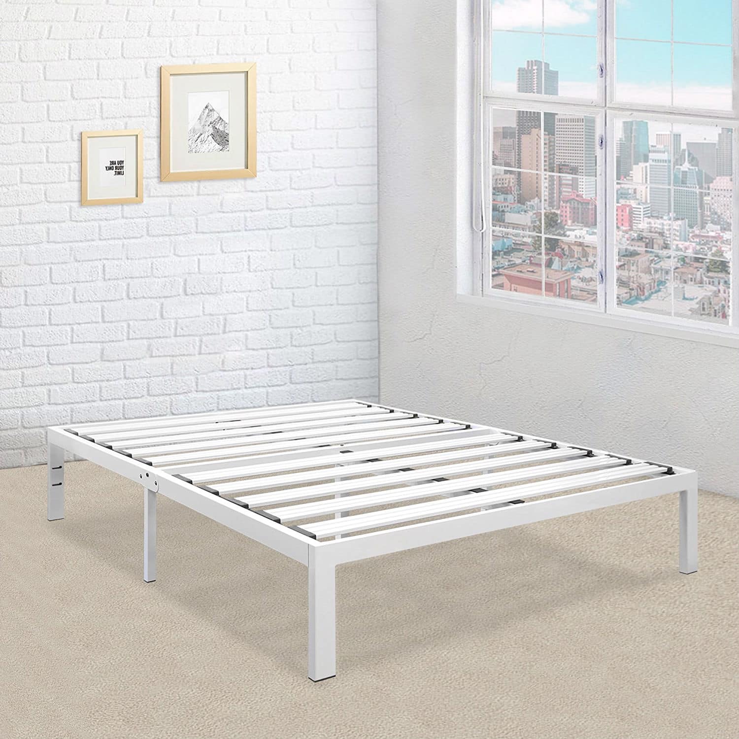 Hivvago - Full size Heavy Duty Metal Platform Bed Frame - White