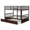 Front. Gymax - Gymax Full over Full Bunk Bed Platform Wood Bed w/ Trundle & Ladder Rail - Brown.