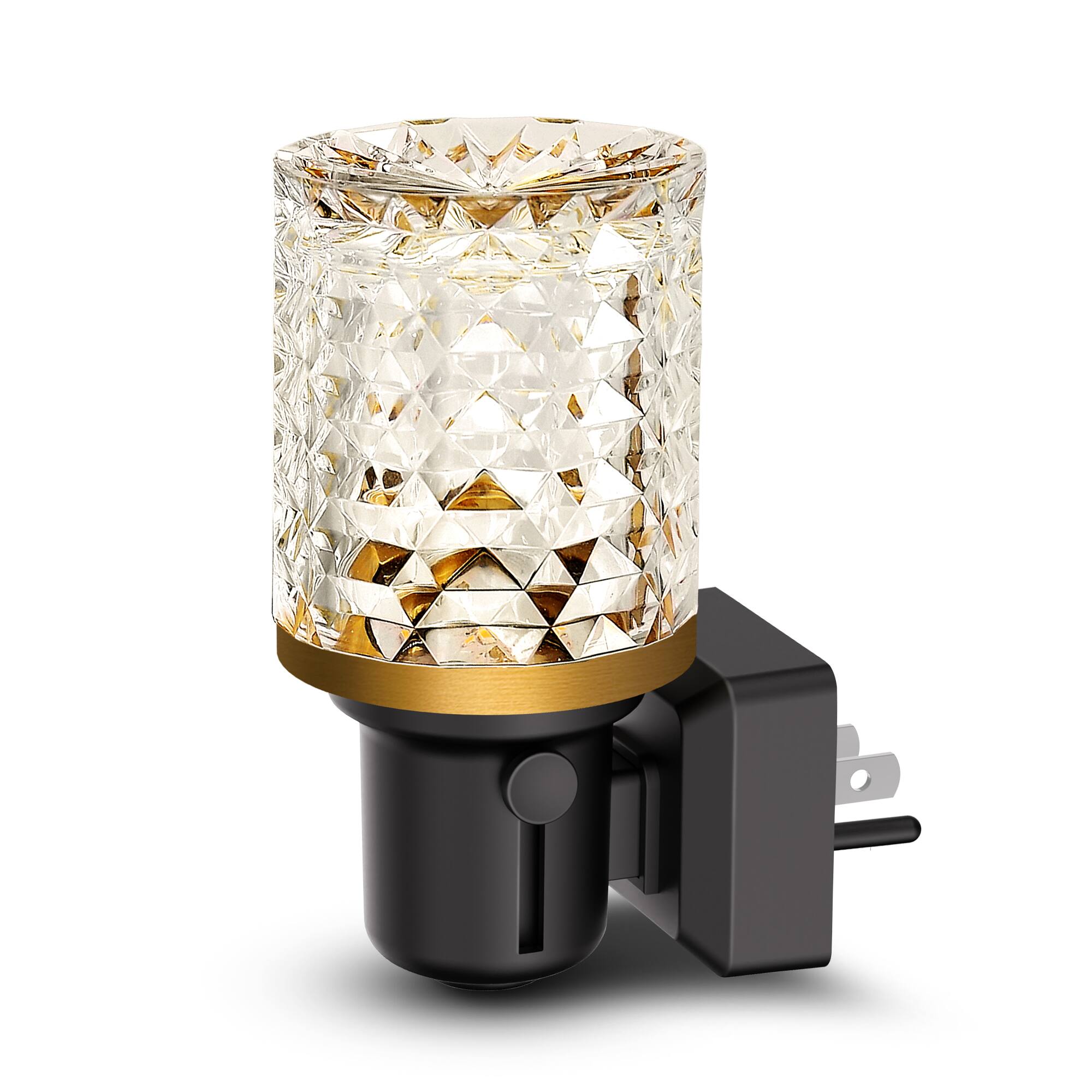 Front. Jandcase - JANDCASE 1W  Plug-in Night Light, 5000K Daylight White, Diamond Crystal Pillar with Gold Ring, , US 3-Prong Plug - Black and Gold.