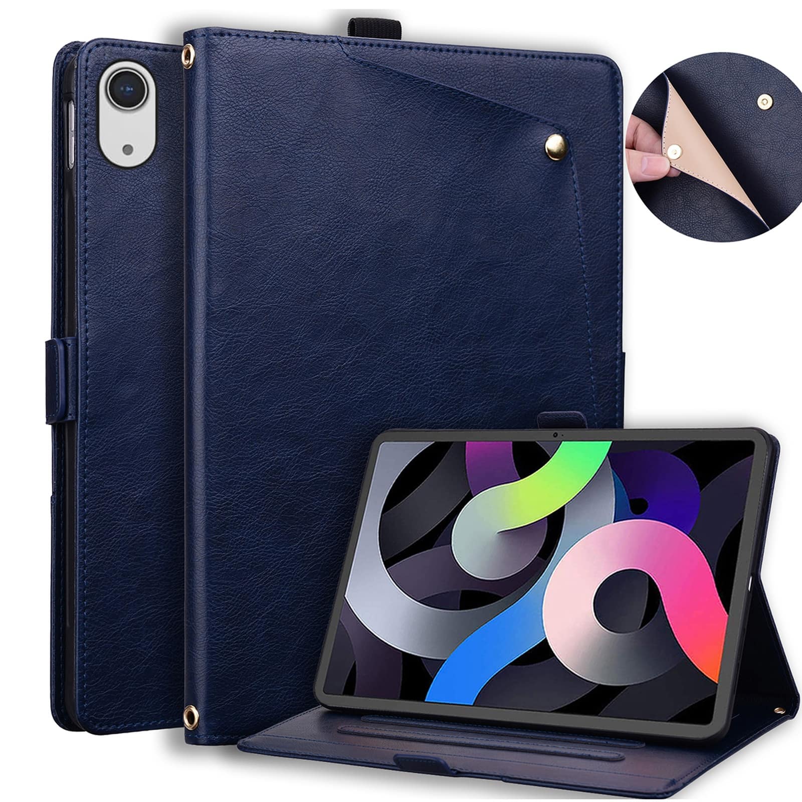 Dteck - Case For Apple iPad mini (A17 Pro) 2024/iPad mini 6th Business Premiun Leather Folio Adjustable Stand Card Slots Cover - Blue