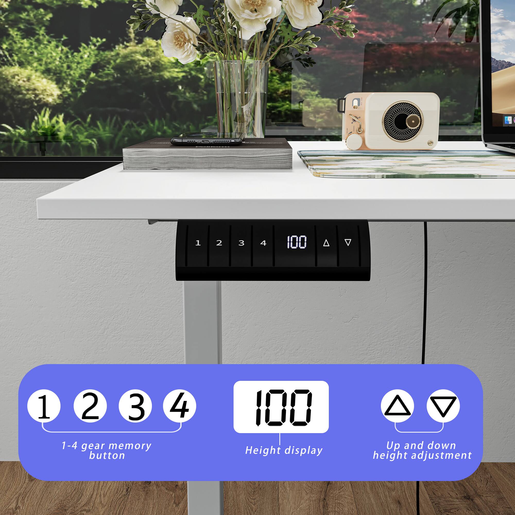 1-4 gear memory button, 100 Height display, Up and down height adjustment