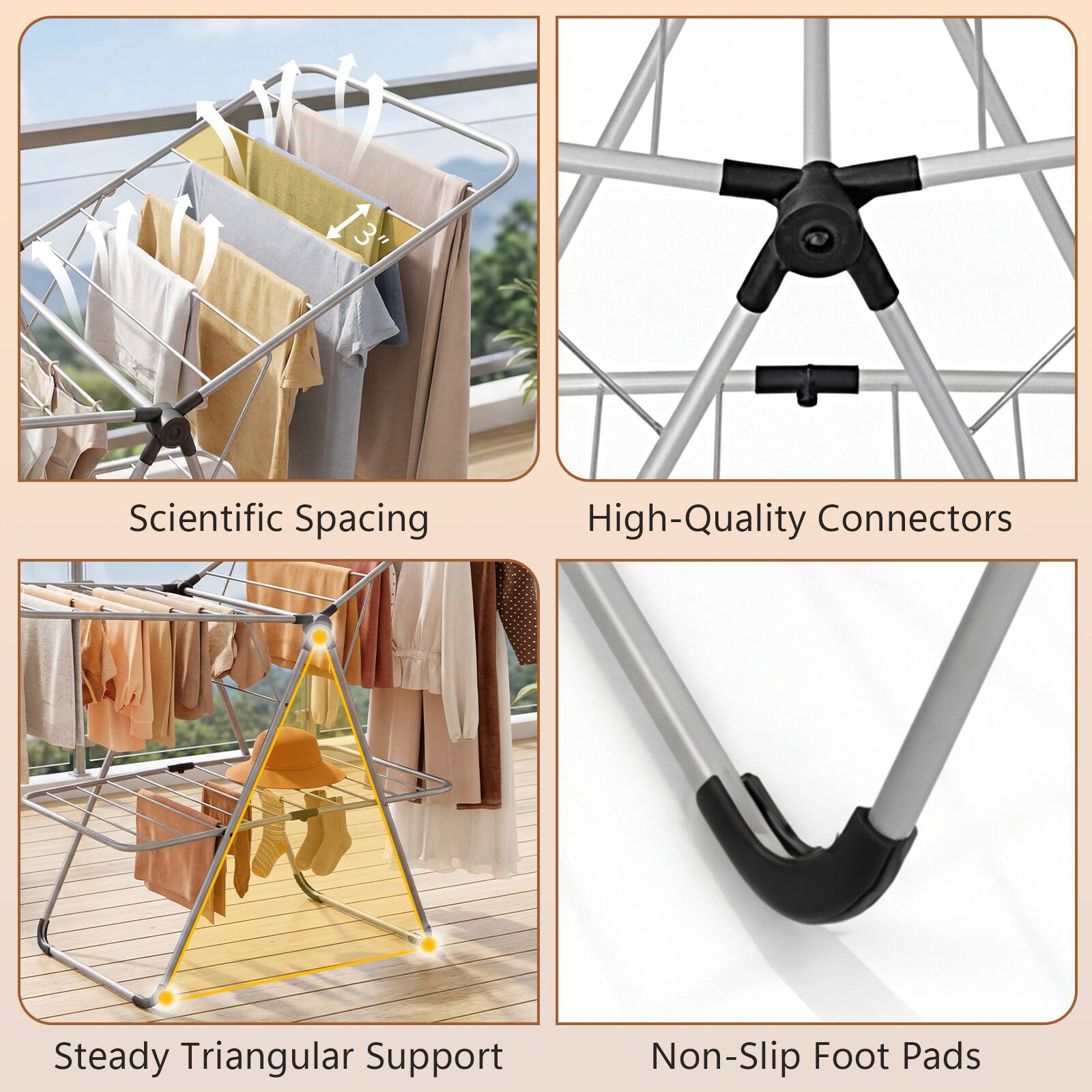 3 Scientific Spacing High-Quality Connectors Steady Triangular Support Non-Slip Foot Pads