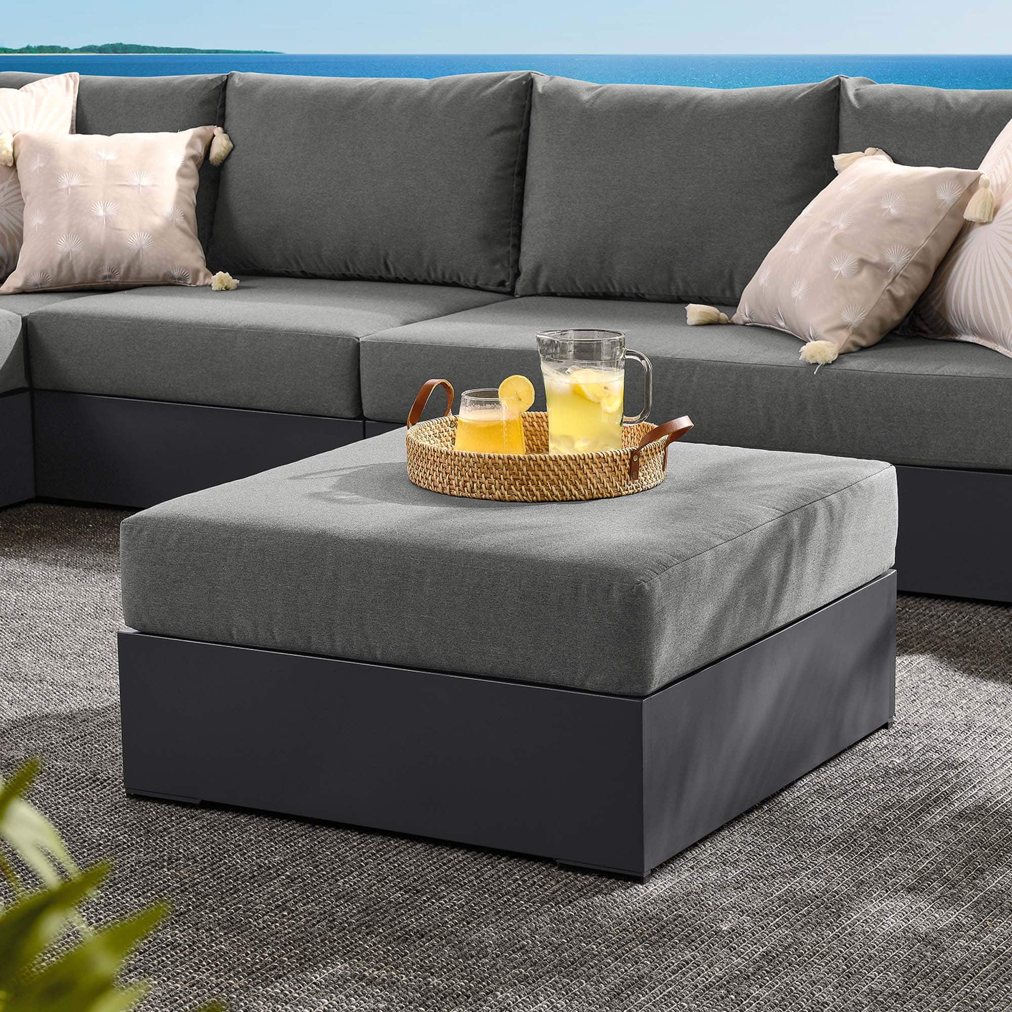 Tahoe Outdoor Patio Powder-Coated Aluminum Ottoman by Modway - Gray Charcoal