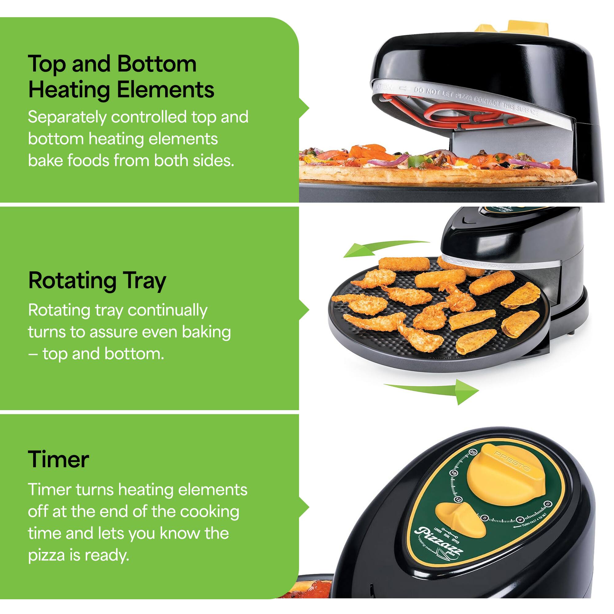Presto 03434 Green Gold Game Day Pizzazz Pizza Oven Black 03430