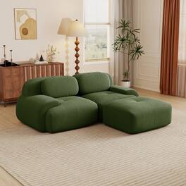 Aukfa - 2 Seats + Ottoman Modular Corduroy Sectional Sofa - Ergonomic Support, Pet Friendly, Easy Assembly, Non-Slip Base - Green