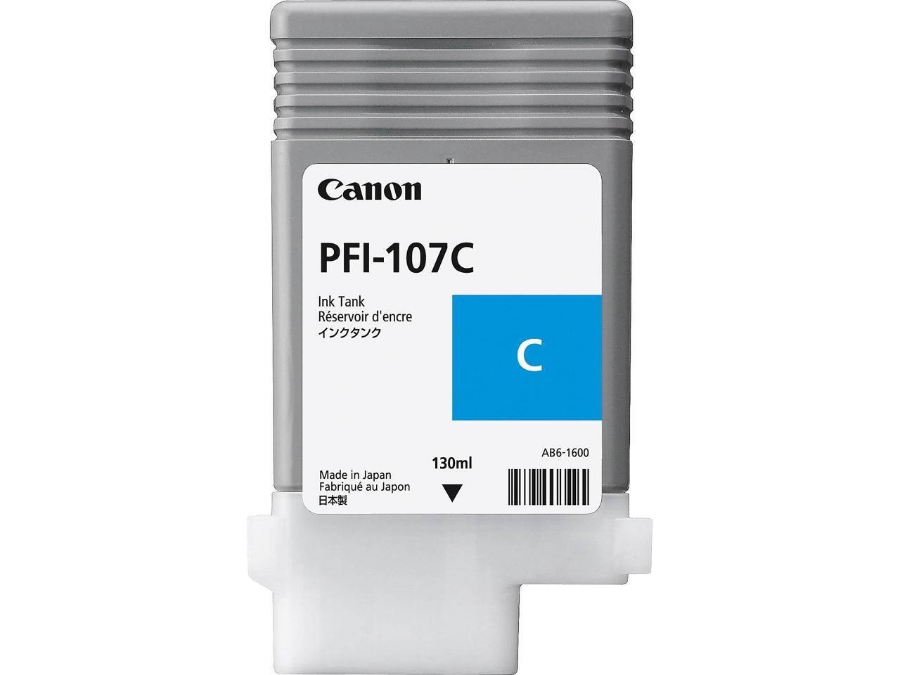 Canon PFI-107C Ink Tank  
Réserveur d'encre  
Made in Japan  
Fabriqué au Japon  
130ml  
AB6-1600