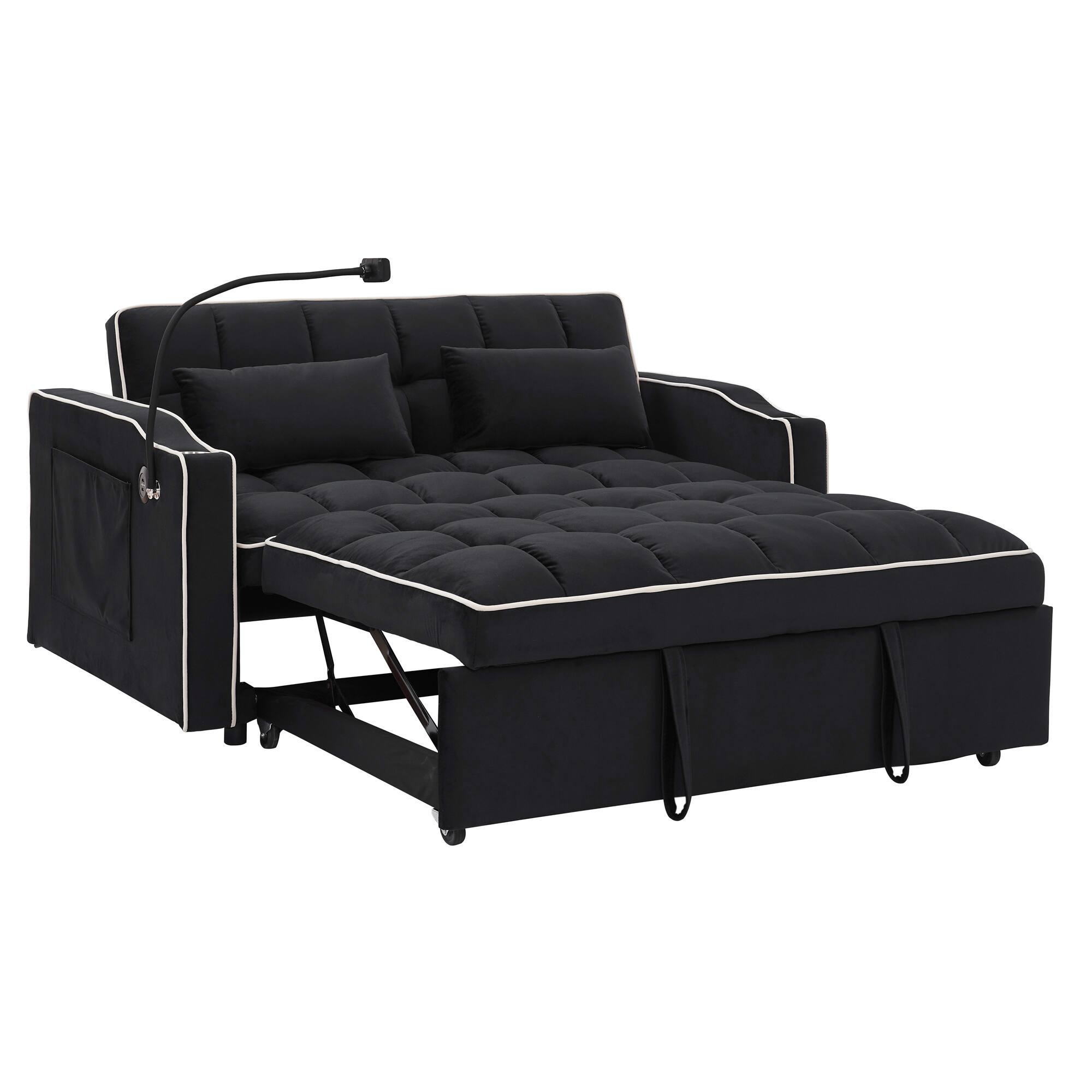 Alt View 4. GOODSILO - Versatile 55-Inch Foldable Sofa Bed with Adjustable Backrest and Modern Convenience Features for Living Spaces - Black.