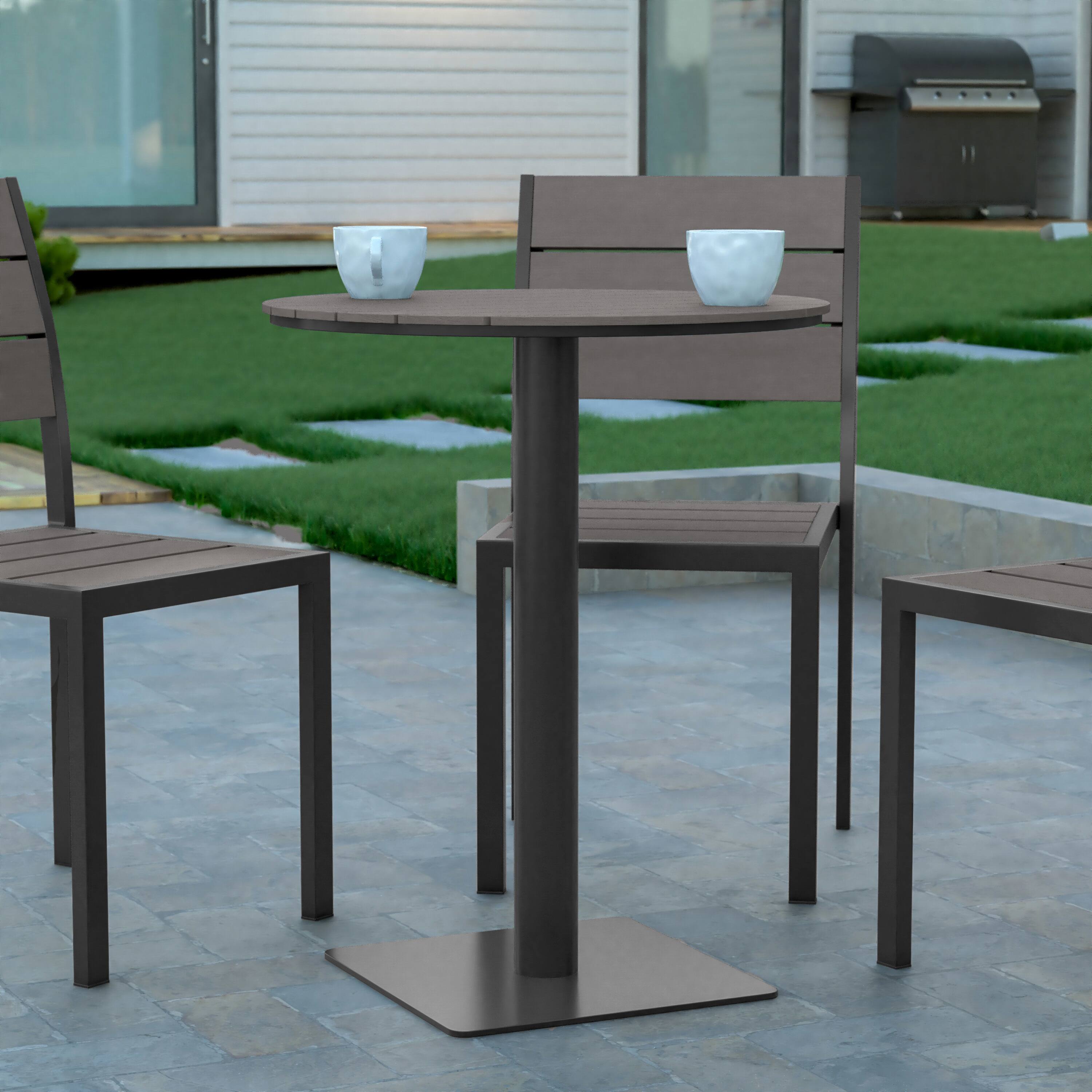 Alt View 1. Emma + Oliver - Fena 24" Round Outdoor Dining Table with Faux Teak Poly Slats and Steel Frame - Gray Top/Gray Frame.