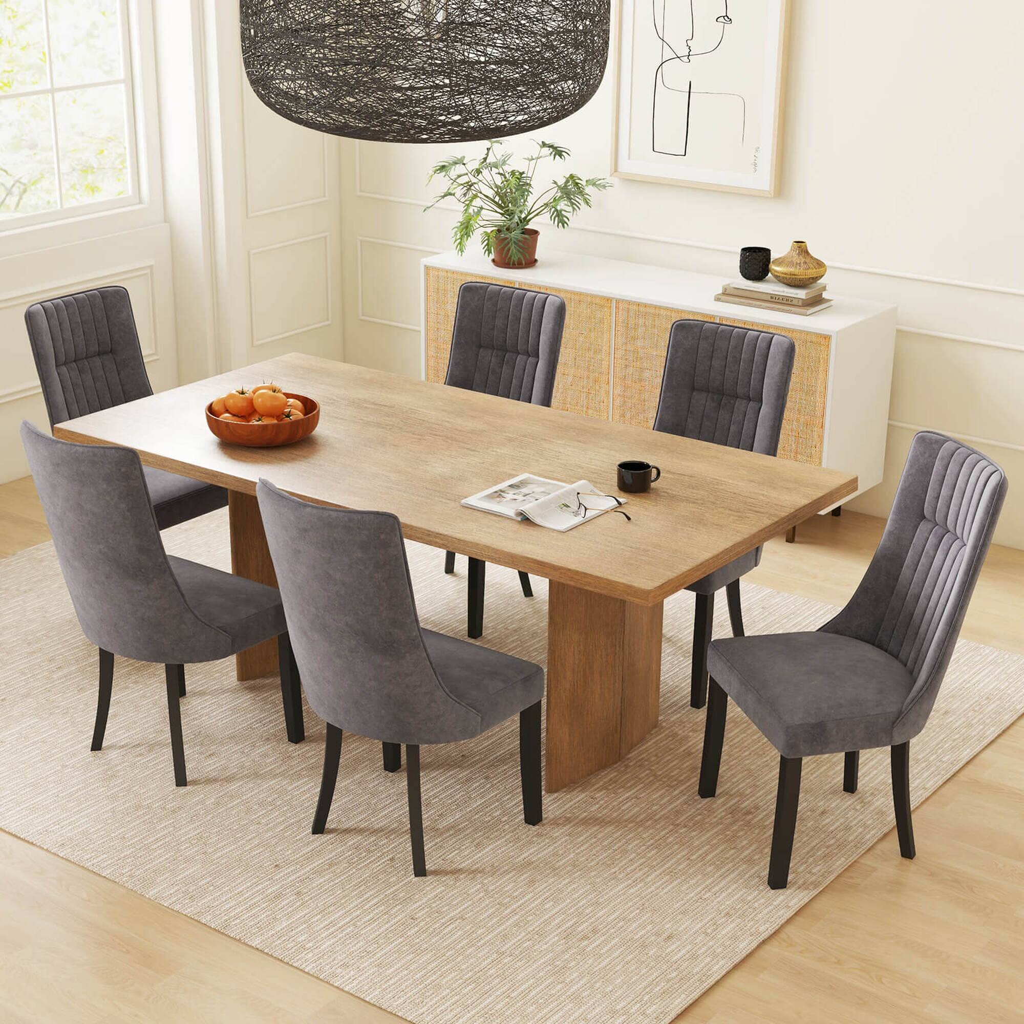 Alt View 2. Costway - Channel Tufted Dining Chairs Set of 4 with High Backrest Rubber Wood Legs Modern - Gray.