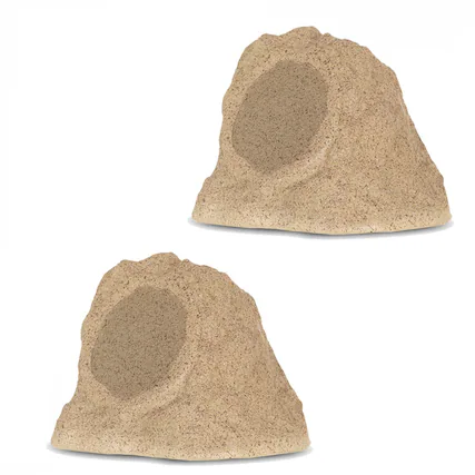 Front. Theater Solutions by Goldwood - B62S Wireless Rechargeable Bluetooth Outdoor 6.5 Inch Outdoor Rock Speaker System Set of 2 - Sandstone.