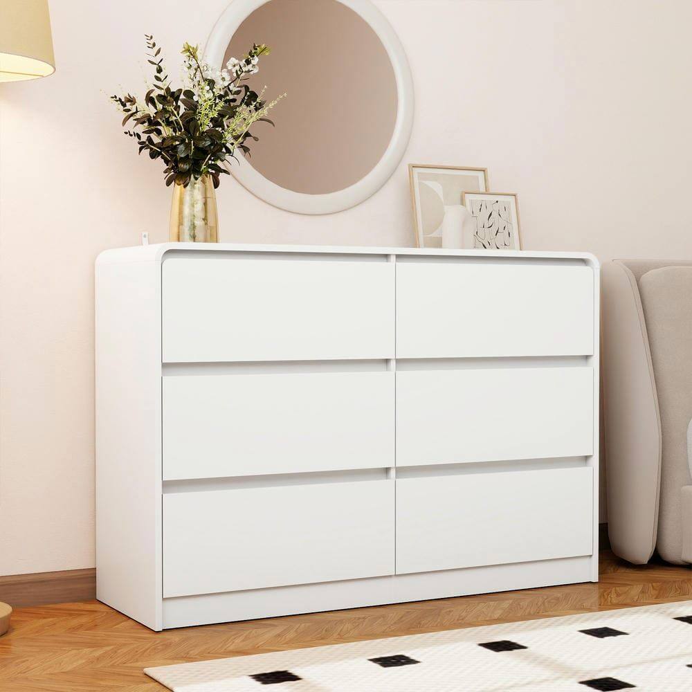Angle. Kadyn - Resenkos 6-Drawer Storage Dresser with 47-Inch Desktop, Modern Minimalist Design - White - White.