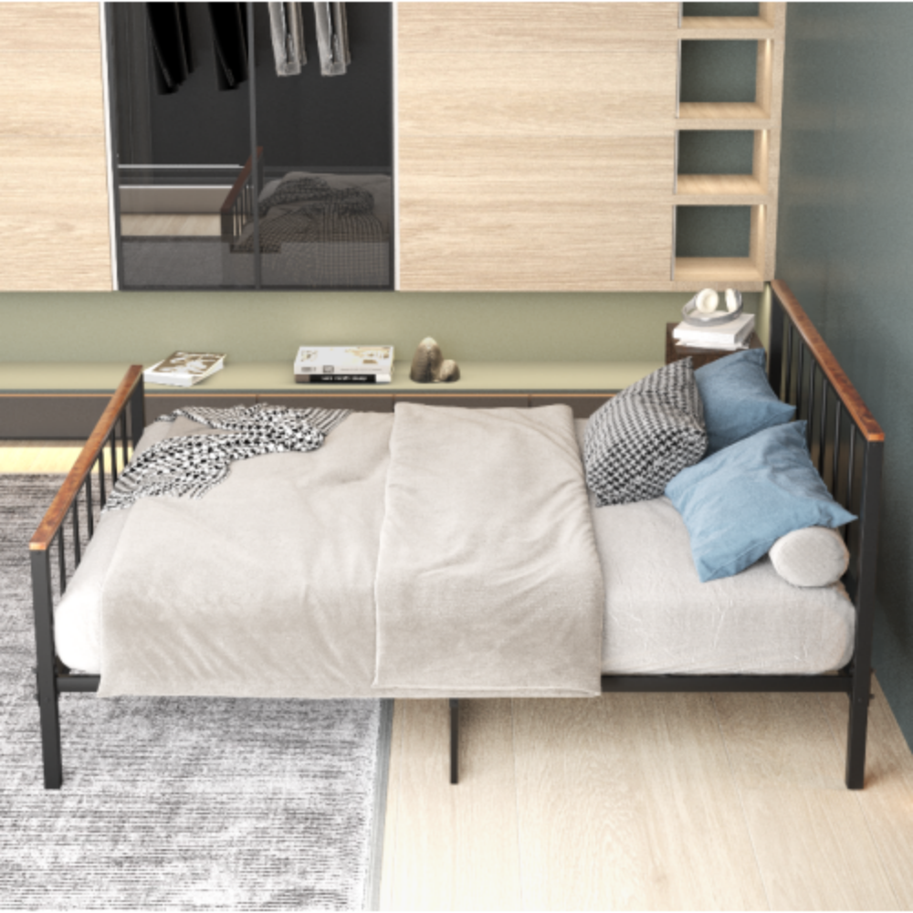 Left. LUCKY ONE - Full Size Foldable Platform Bed Frame with Headboard and Footboard, Heavy Duty Metal Slats, No Box Spring Needed - Black.