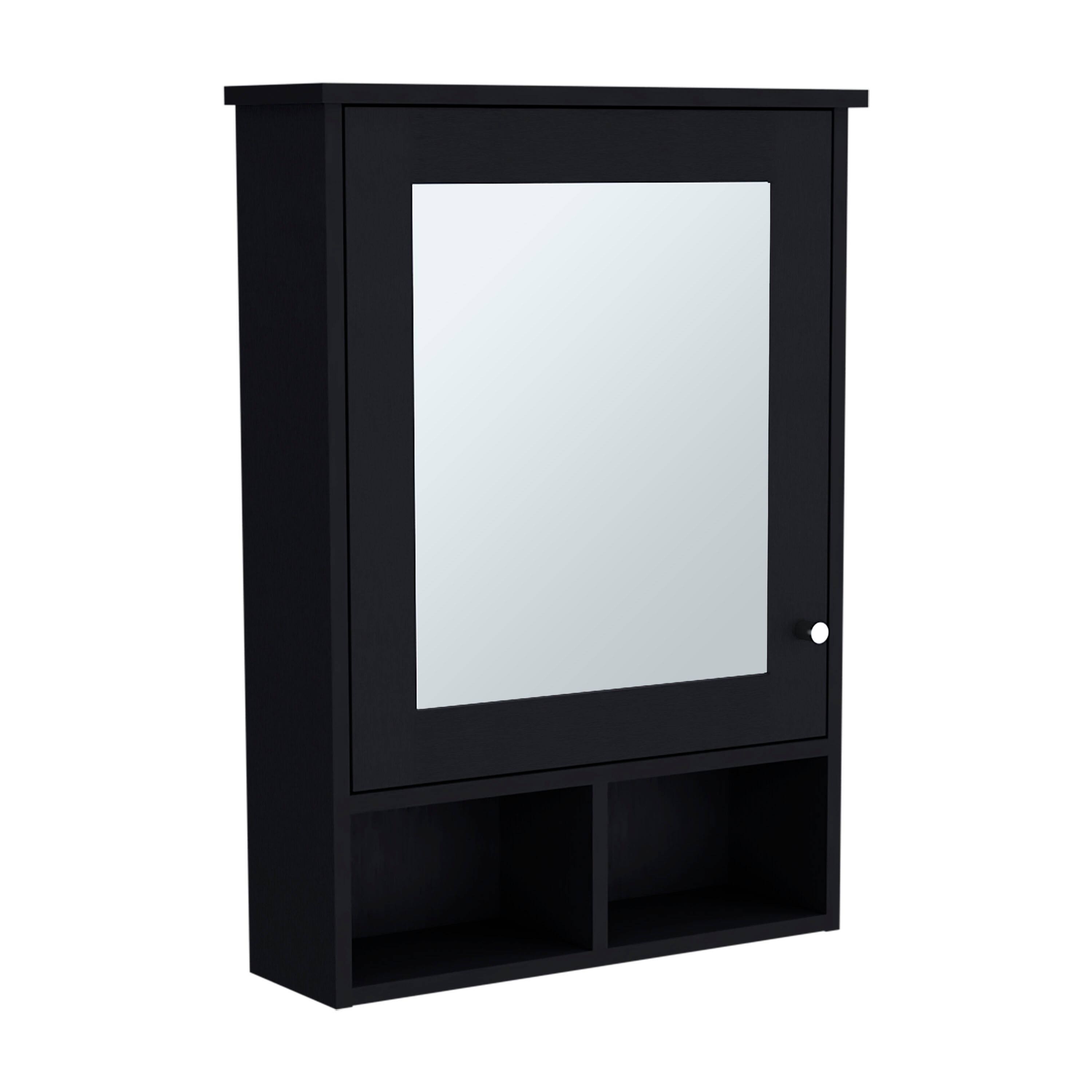 Alt View 1. TuHome - Vina Medicine Cabinet with Mirror, 3 Concealed Shelves, 2 Open Shelves, Tall Bathroom Storage Organizer - Black Wengue.