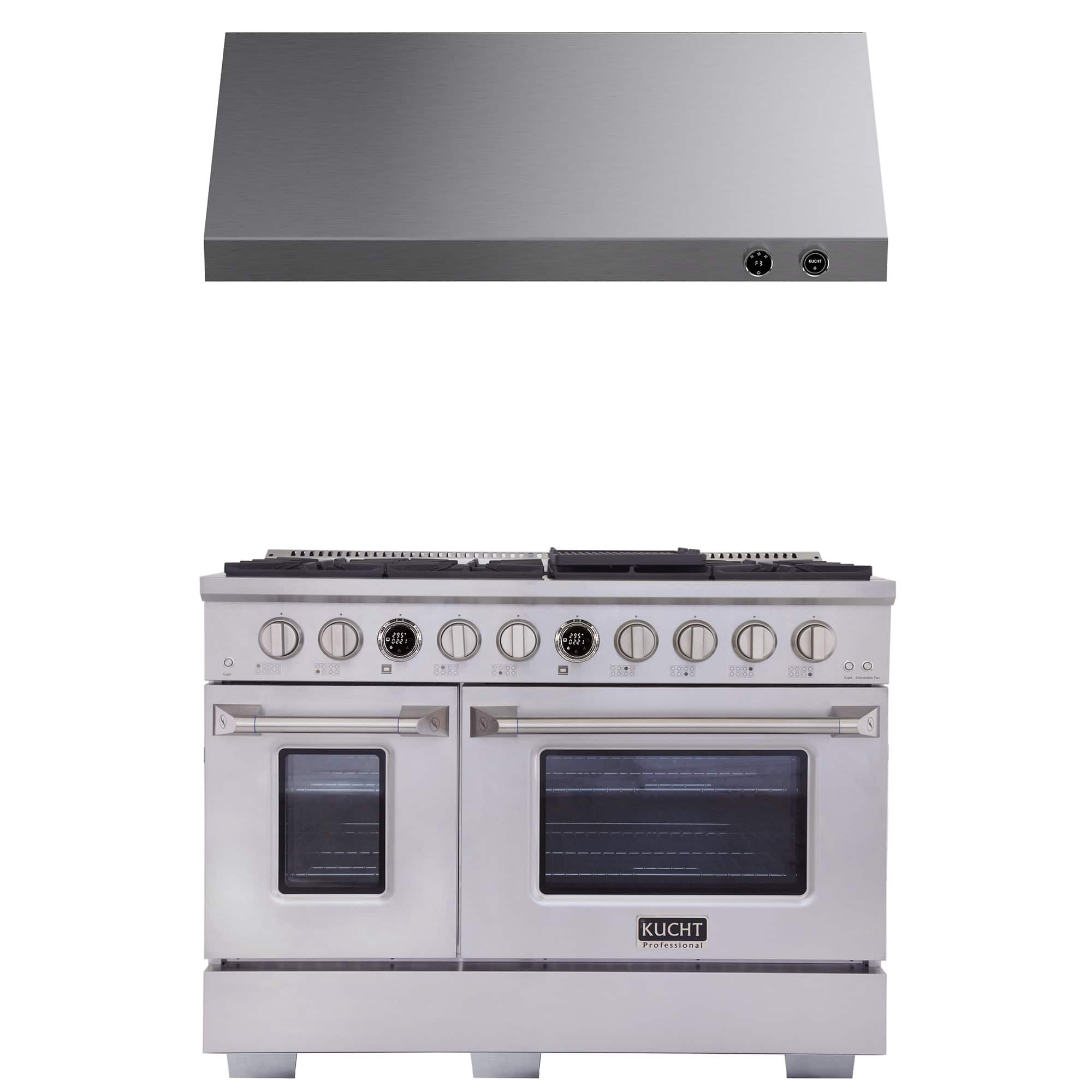 Kucht - 48 in. 6.7 cu. ft. 8 Burners Dual Fuel Range for Natural Gas in Stainless Steel + Under Cabinet Range Hood - Stainless Steel